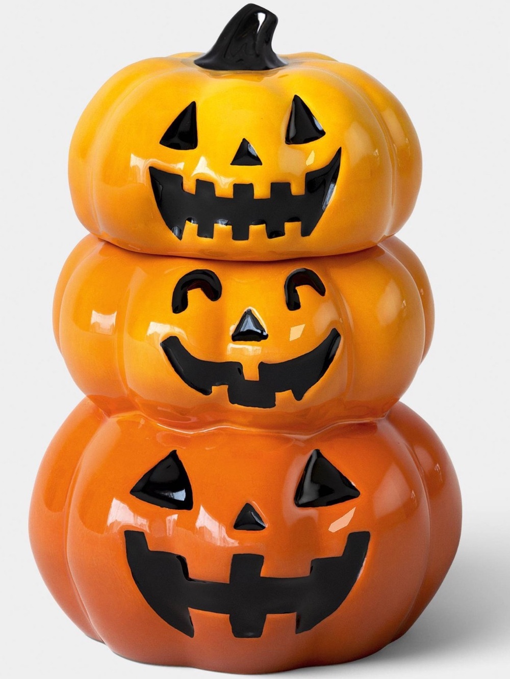 Stacked Halloween pumpkin cookie jar